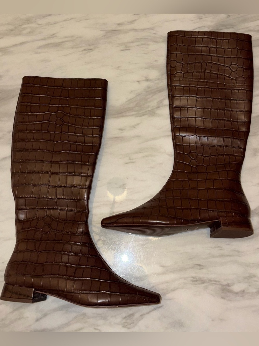 Gianni Bini Brown Crocodile Embossed Tall Knee High Boots Size 7.5M NWOB